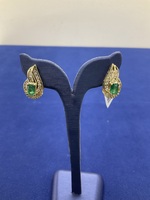  Ladies 14KT Diamond and Emerald Earrings