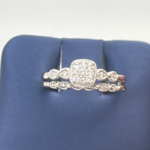  White Gold Diamond Cluster Wedding Set