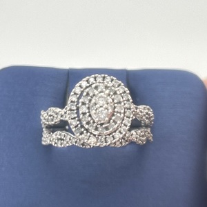  Oval Double Halo Diamond Cluster Wedding Set