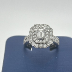  10kt White Gold Emerald Cluster Lab Diamond Ring