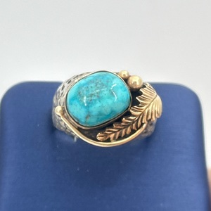 Navajo Single Turquoise Ring with 14kt Accent